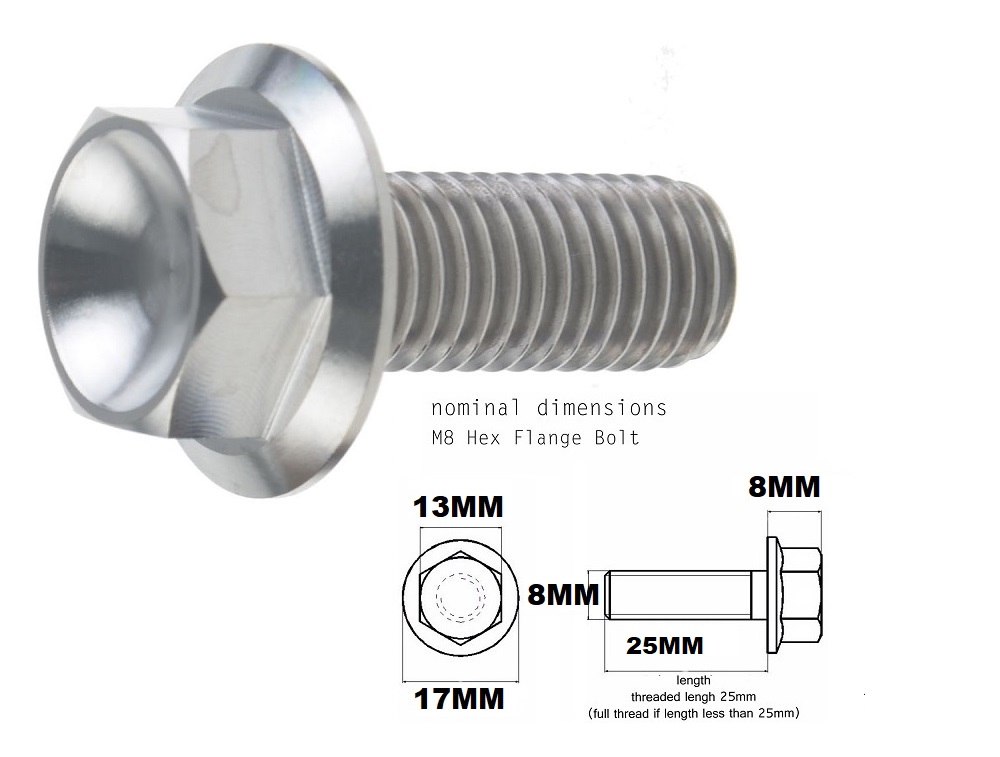 M8X25MM 1.25 THREAD PITCH TITANIUM FLANGE 13MM HEX BOLT GRADE 5